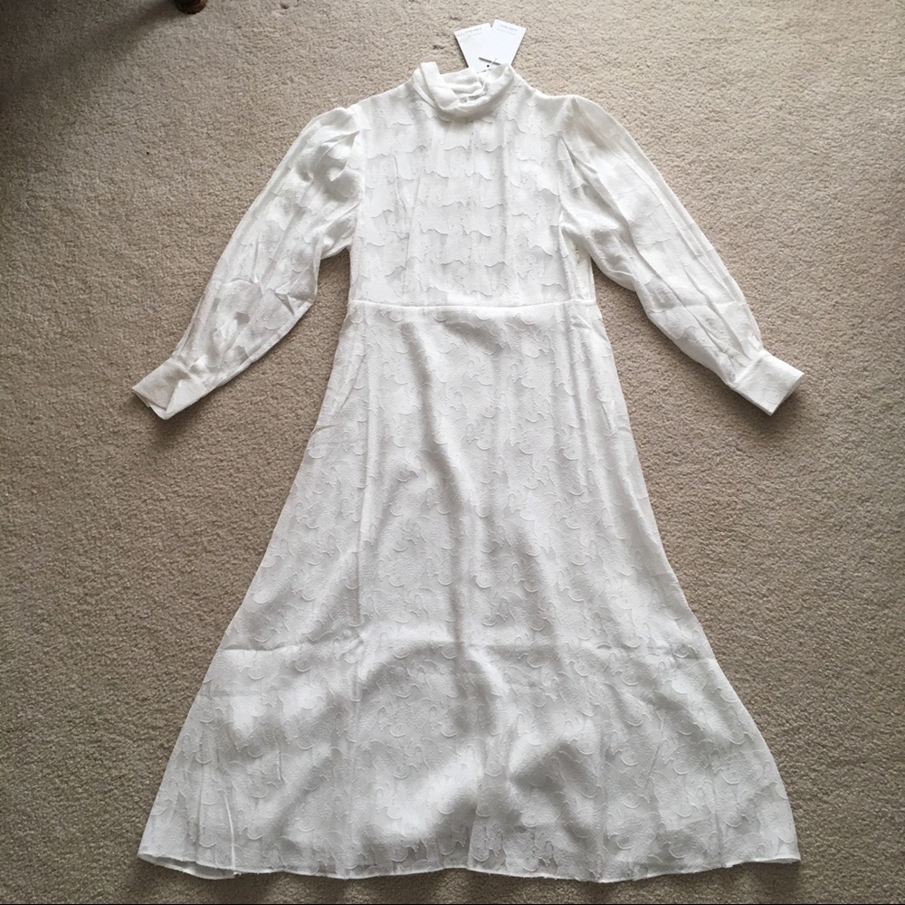& Other Stories White Jacquard Midi Dress